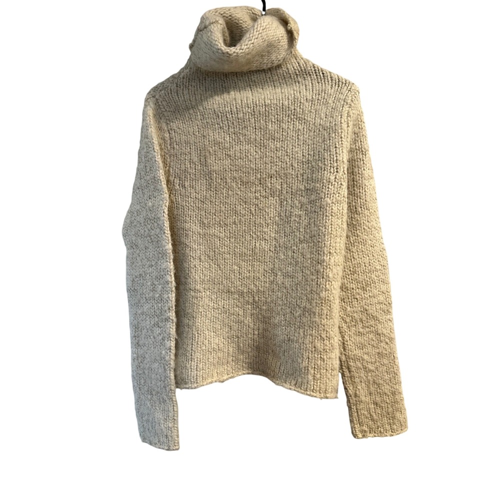 Crossing Pointe Womens Wool Blend Chunky Knit Turtleneck Sweater Oatmeal Beige S